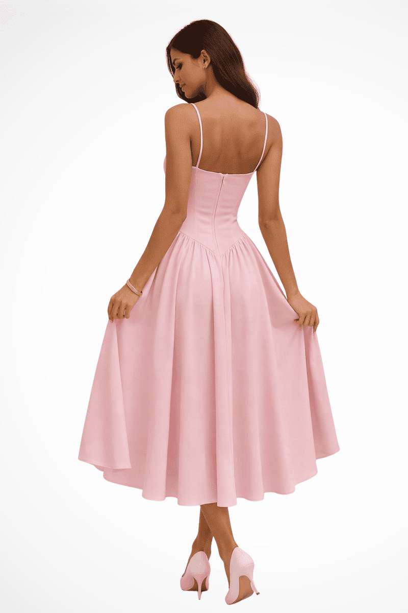 Elegant A-Line Midi Dress for Women - Corset Bodice Cocktail Dress 1