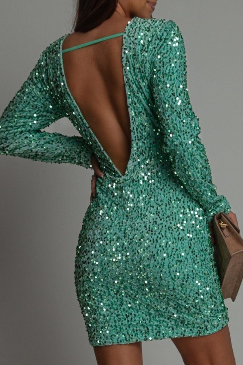 Elegant Backless Glitter Party Dress - Deep V-Neck Cocktail Dress for Winter Events 1