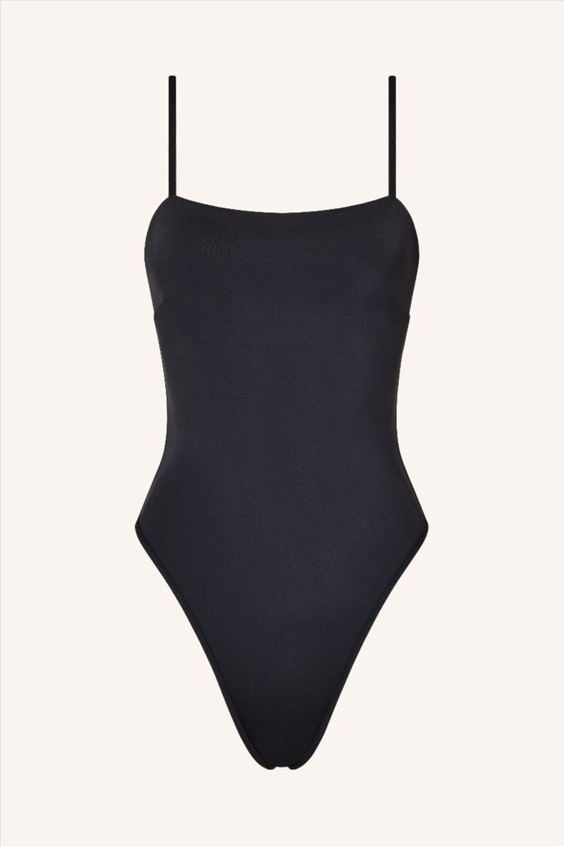 Elegant Black Square Neck One-Piece Swimsuit for Women with Adjustable Straps 0