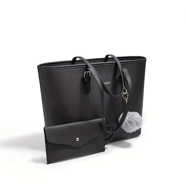 Elegant Black Women's Tote Bag - Large Capacity Shoulder Bag for Everyday Use 0