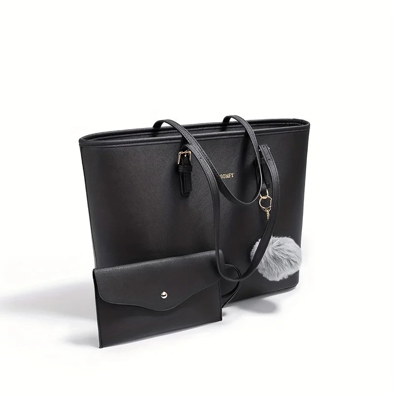 Elegant Black Women's Tote Bag - Large Capacity Shoulder Bag for Everyday Use 4