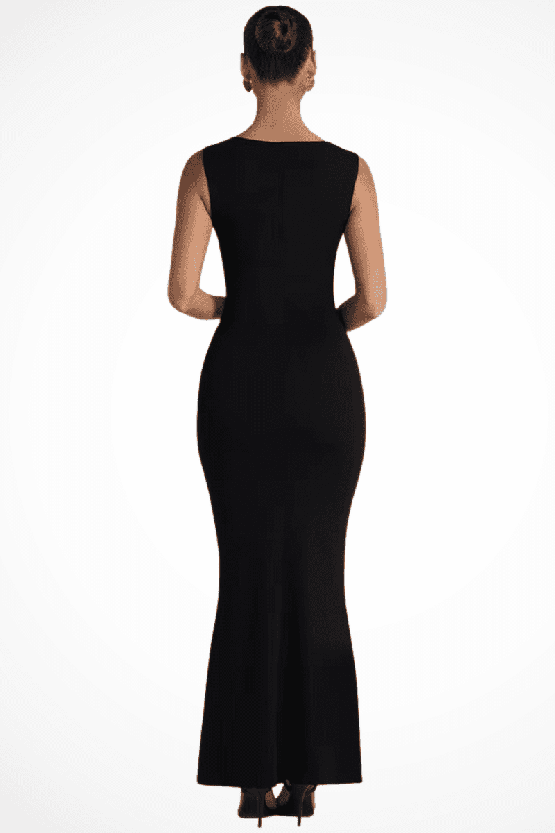 Elegant Burgundy Bodycon Maxi Dress for Women - Square Neck Formal Wear 2