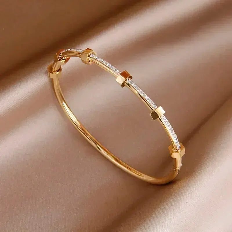 Elegant Diamond Bangle Bracelet with Hexnut Design in Gold & Silver 0