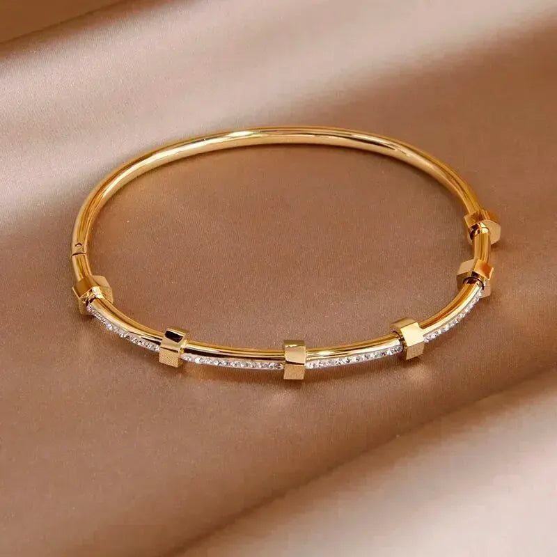 Elegant Diamond Bangle Bracelet with Hexnut Design in Gold & Silver 3