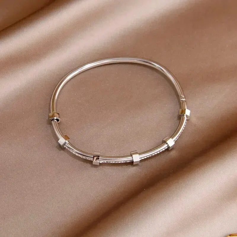 Elegant Diamond Bangle Bracelet with Hexnut Design in Gold & Silver 4