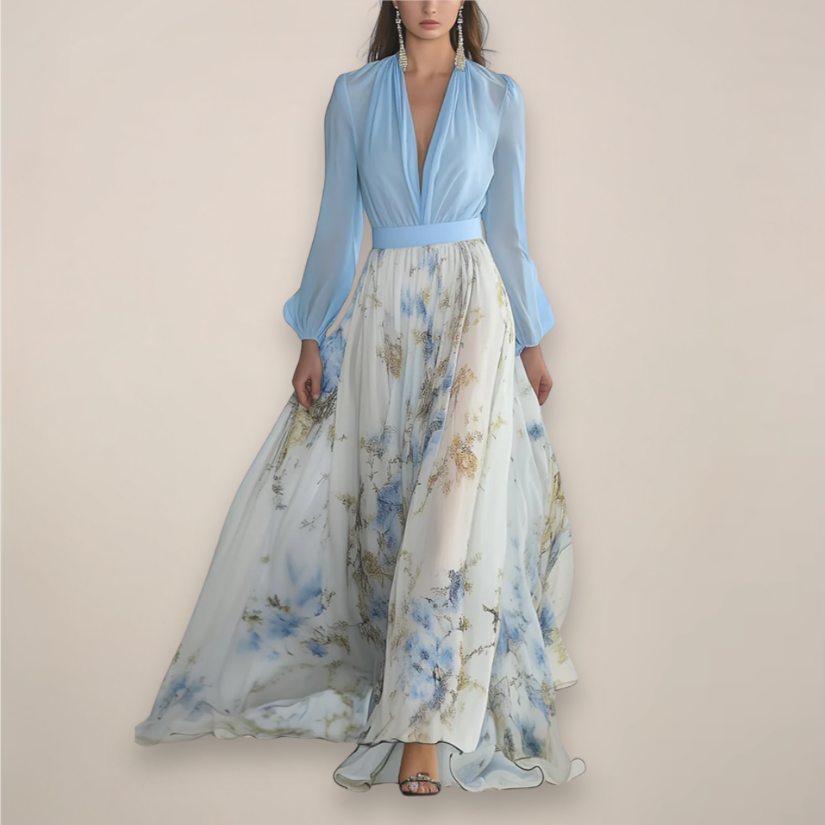 Elegant Floral Maxi Dress for Women - V-Neck Summer Wedding Guest Dress 0