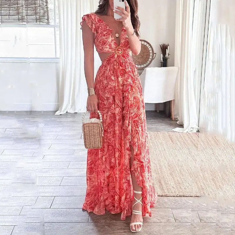 Elegant Floral Ruffle Maxi Dress for Women