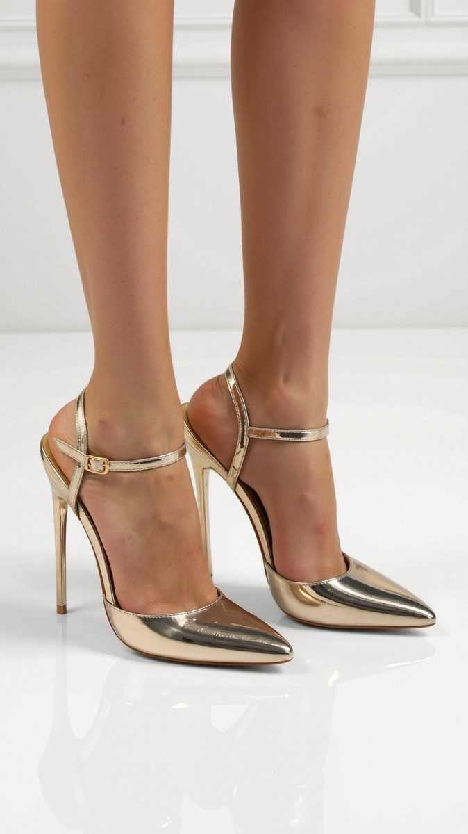 Elegant Gold Heels - Women's Pointed-Toe Stiletto with Ankle Strap, 10.5cm 0