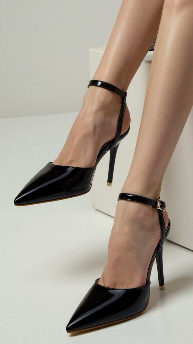 Elegant Gold Heels - Women's Pointed-Toe Stiletto with Ankle Strap, 10.5cm 10