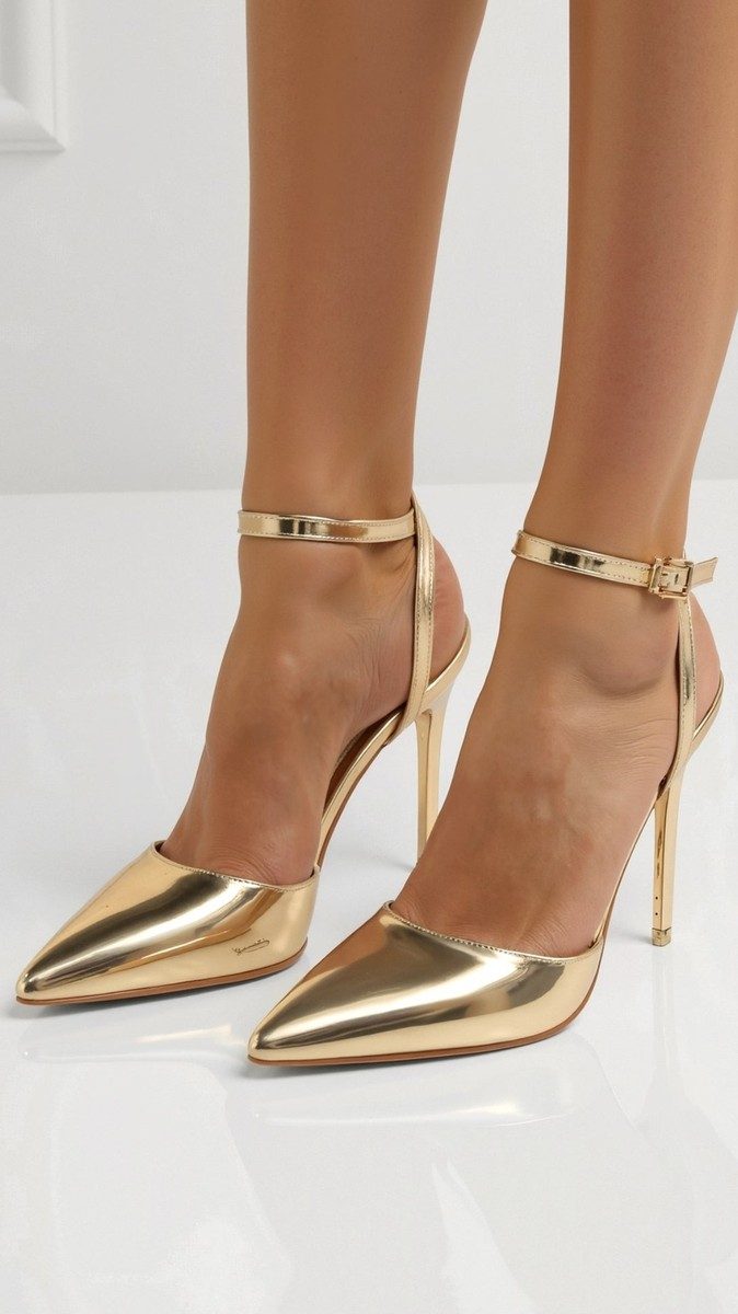 Elegant Gold Heels - Women's Pointed-Toe Stiletto with Ankle Strap, 10.5cm 16