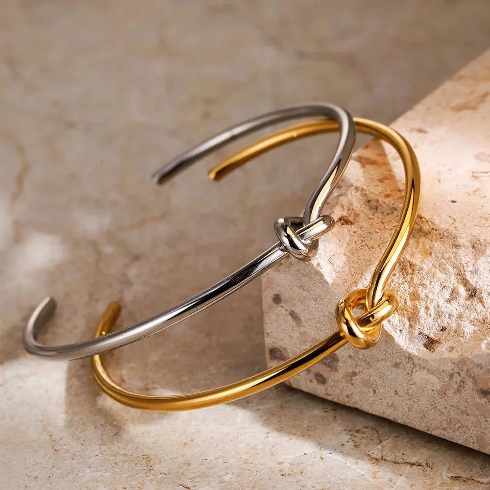 Elegant Gold and Silver Cuff Bracelet for Women - Classic Knot Design 2