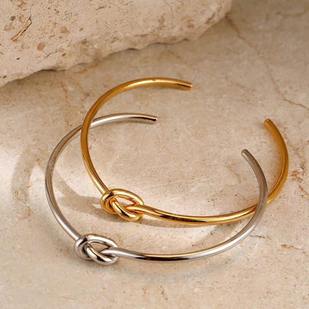 Elegant Gold and Silver Cuff Bracelet for Women - Classic Knot Design 3