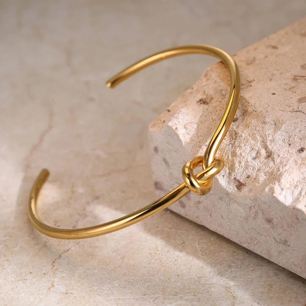 Elegant Gold and Silver Cuff Bracelet for Women - Classic Knot Design 5