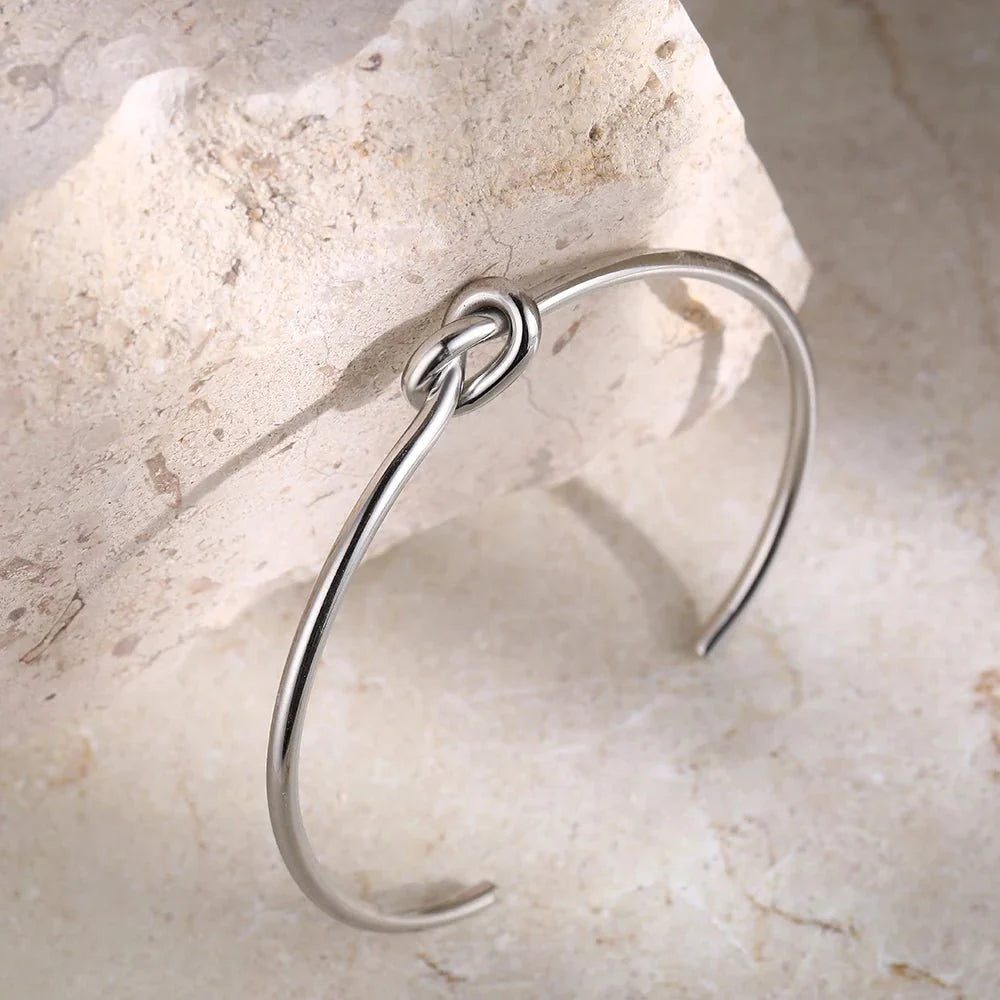 Elegant Gold and Silver Cuff Bracelet for Women - Classic Knot Design 6
