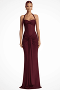 Elegant Halter Neck Ruched Maxi Dress for Women - Floor-Length Long Dress 0