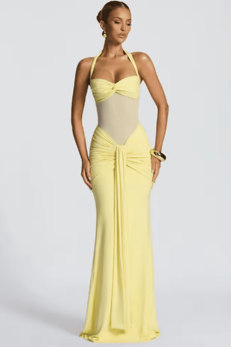 Elegant Halter Neck Ruched Maxi Dress for Women - Floor-Length Long Dress 5