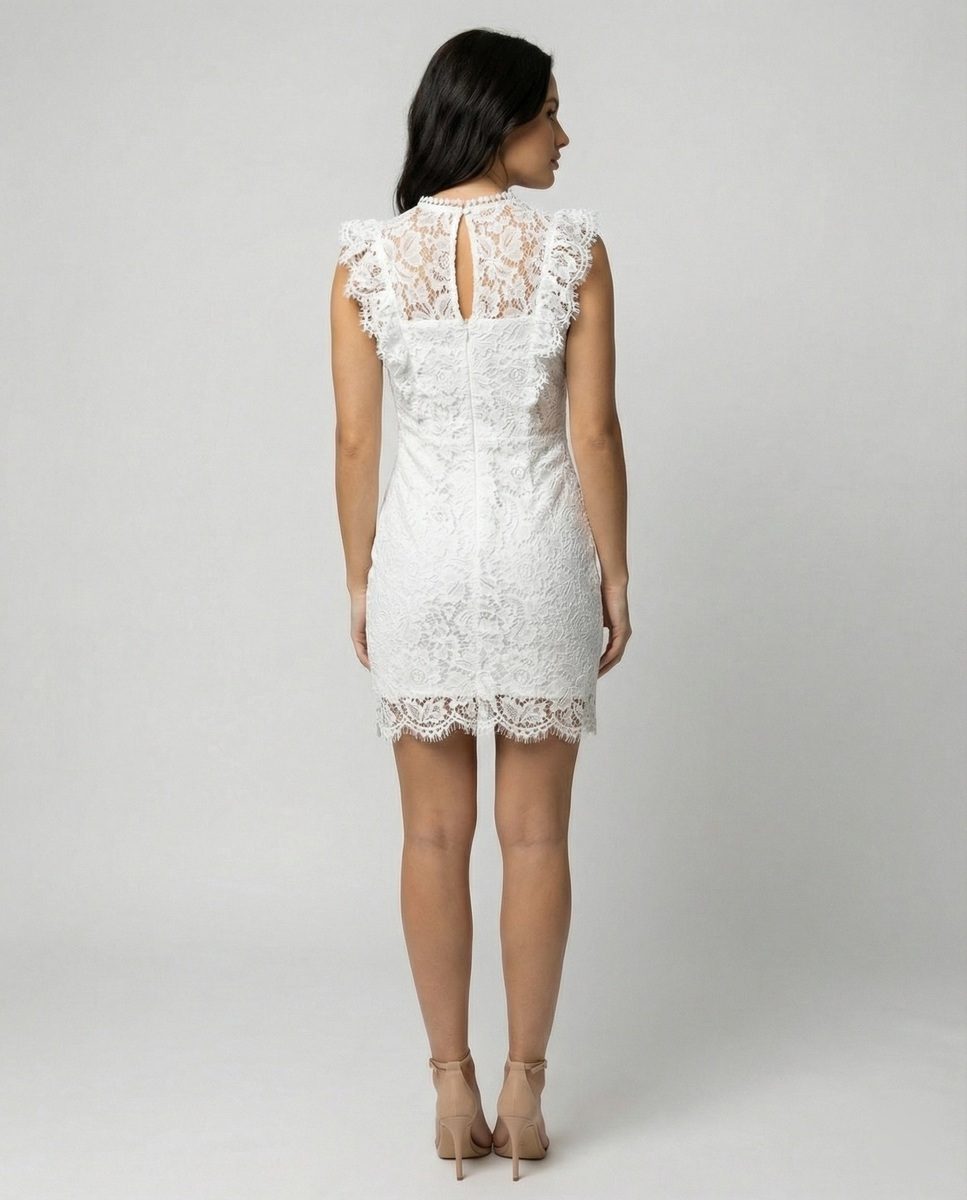 Elegant Lace Cocktail Dress with High Neck & Scalloped Hem for Formal Events 2