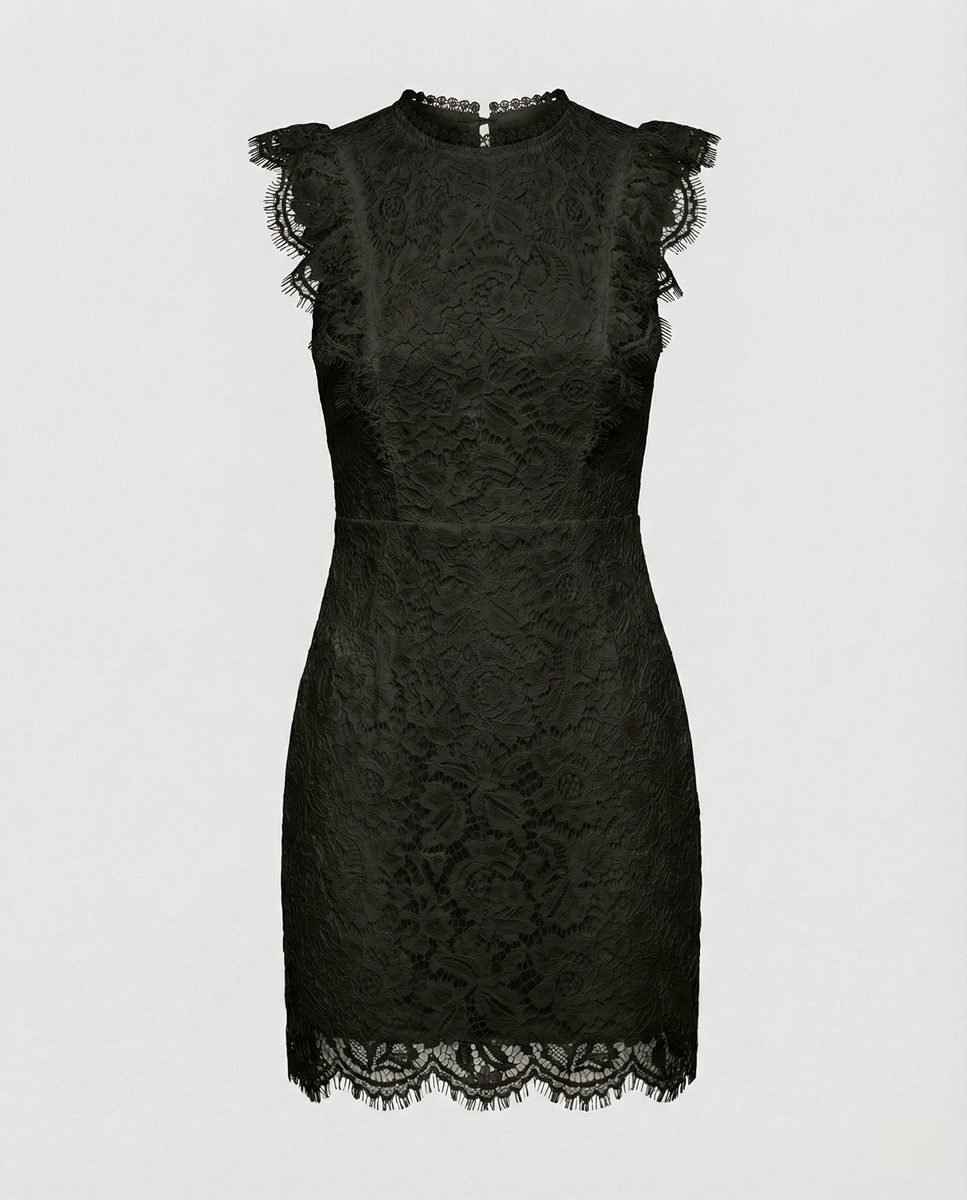 Elegant Lace Cocktail Dress with High Neck & Scalloped Hem for Formal Events 4