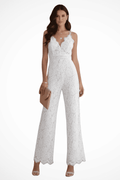 Elegant Lace V Neck Strappy Wide Leg Women's Jumpsuit for Special Occasions 0