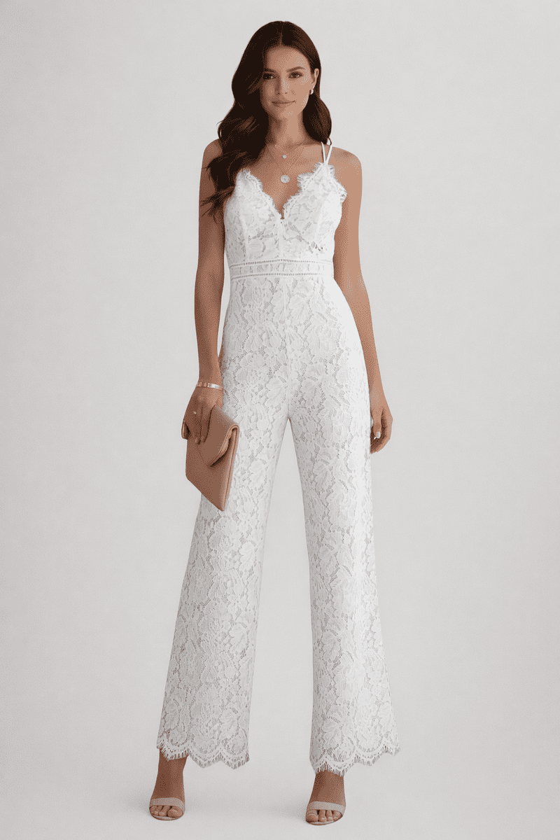 Elegant Lace V Neck Strappy Wide Leg Women's Jumpsuit for Special Occasions 1