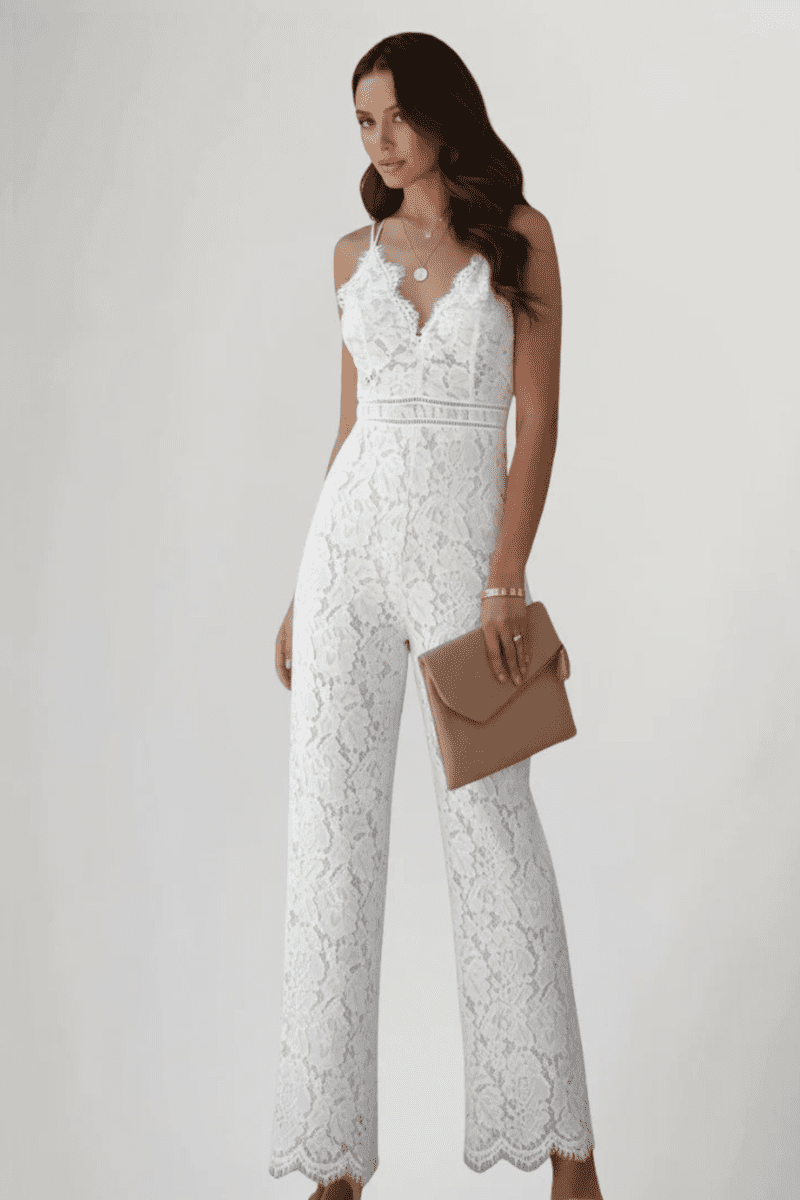 Elegant Lace V Neck Strappy Wide Leg Women's Jumpsuit for Special Occasions 2