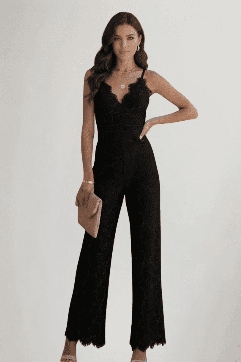 Elegant Lace V Neck Strappy Wide Leg Women's Jumpsuit for Special Occasions 5