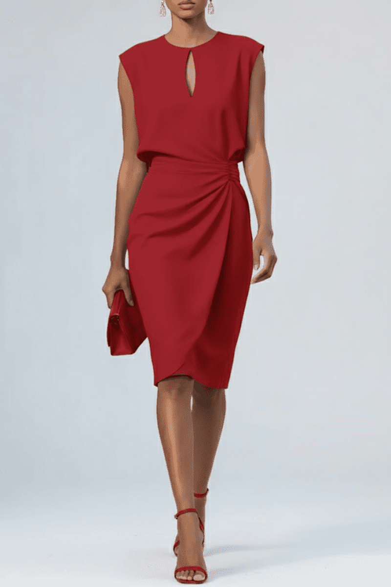 Elegant Midi Cocktail Dress for Women - Keyhole Neckline & Ruched Waist, Perfect for Wedding Guest & Formal Events 5