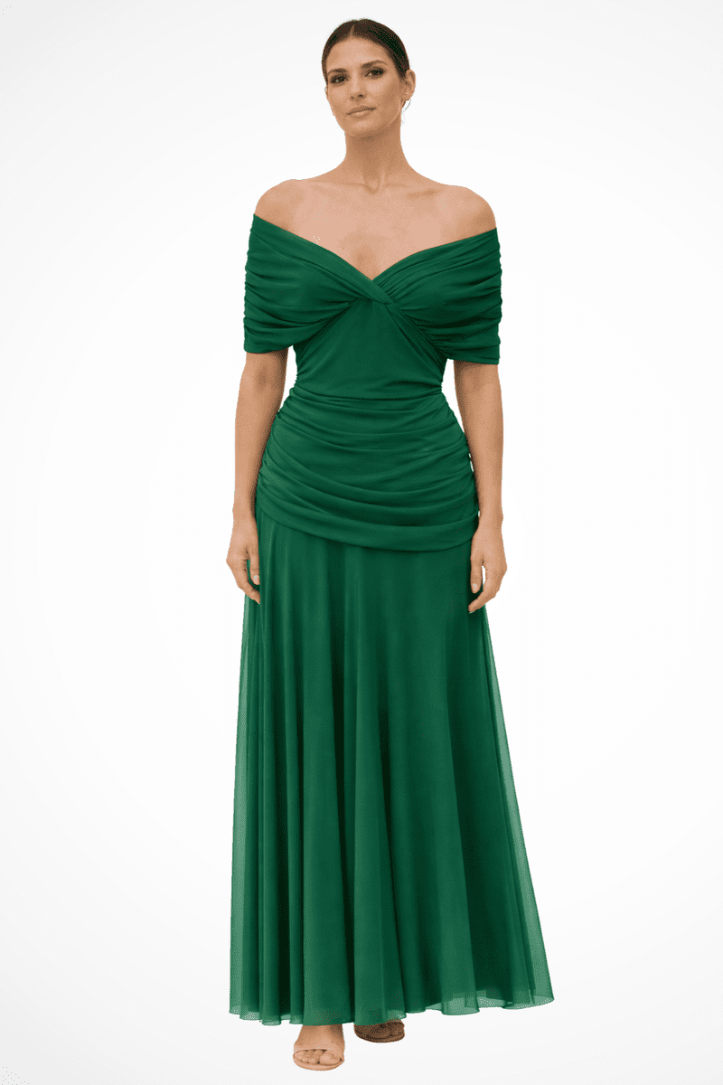 Elegant Off-Shoulder Women's Dress - Pleated Summer Dress for Warm Weather Events 2