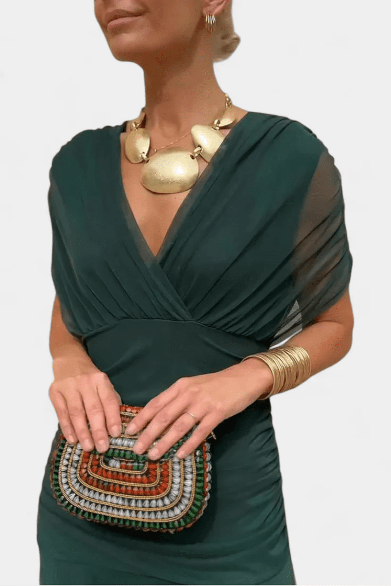 Elegant Off-Shoulder Women's Dress - Pleated Summer Dress for Warm Weather Events 3