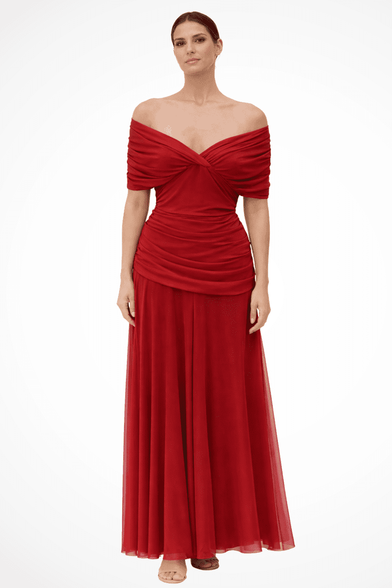 Elegant Off-Shoulder Women's Dress - Pleated Summer Dress for Warm Weather Events 4