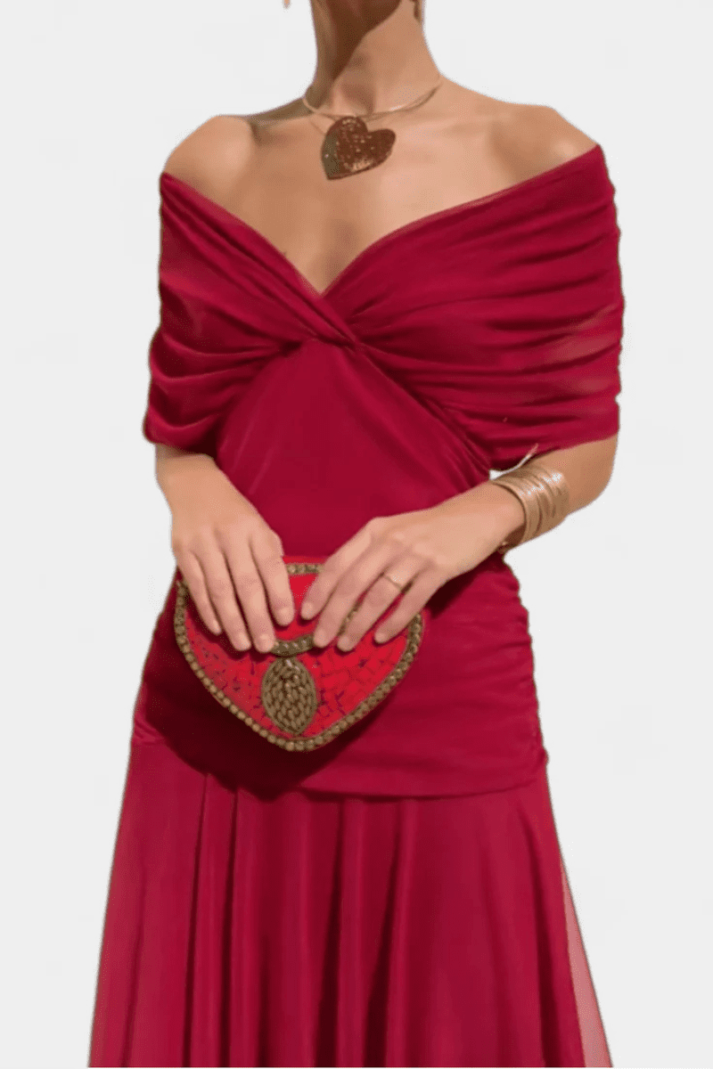 Elegant Off-Shoulder Women's Dress - Pleated Summer Dress for Warm Weather Events 5