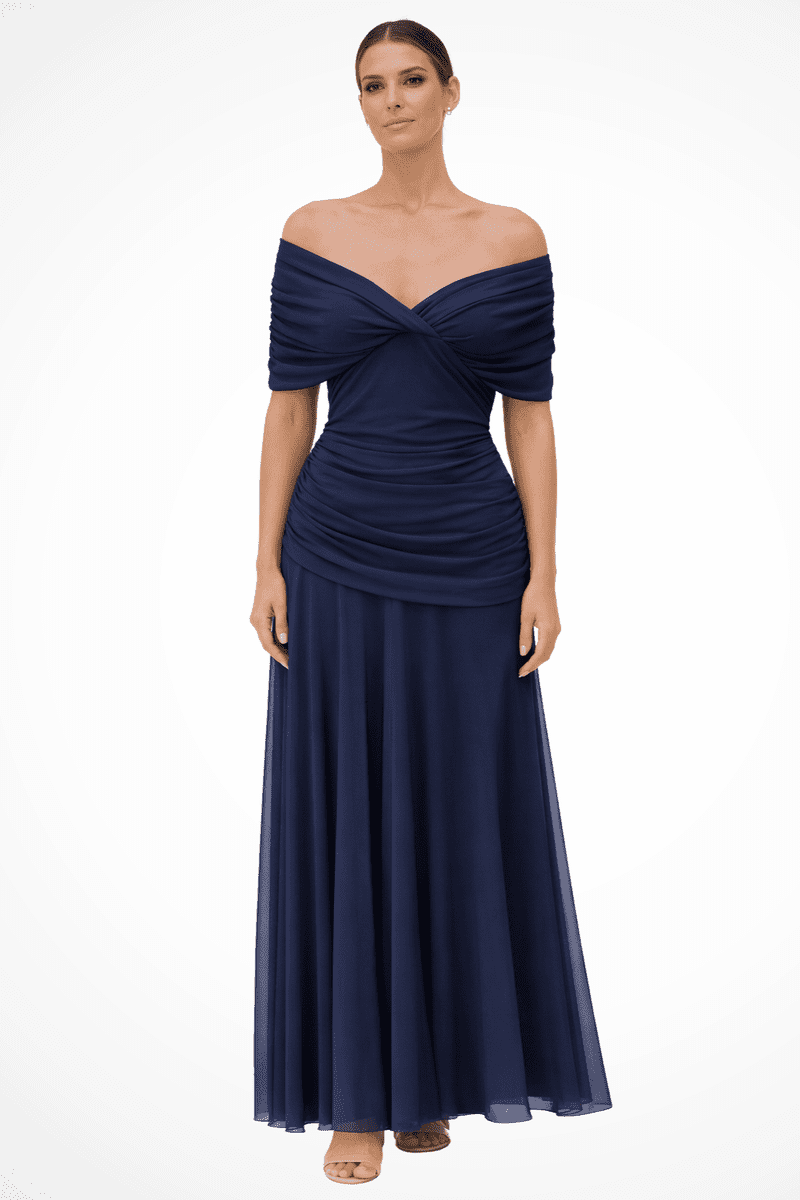 Elegant Off-Shoulder Women's Dress - Pleated Summer Dress for Warm Weather Events 6