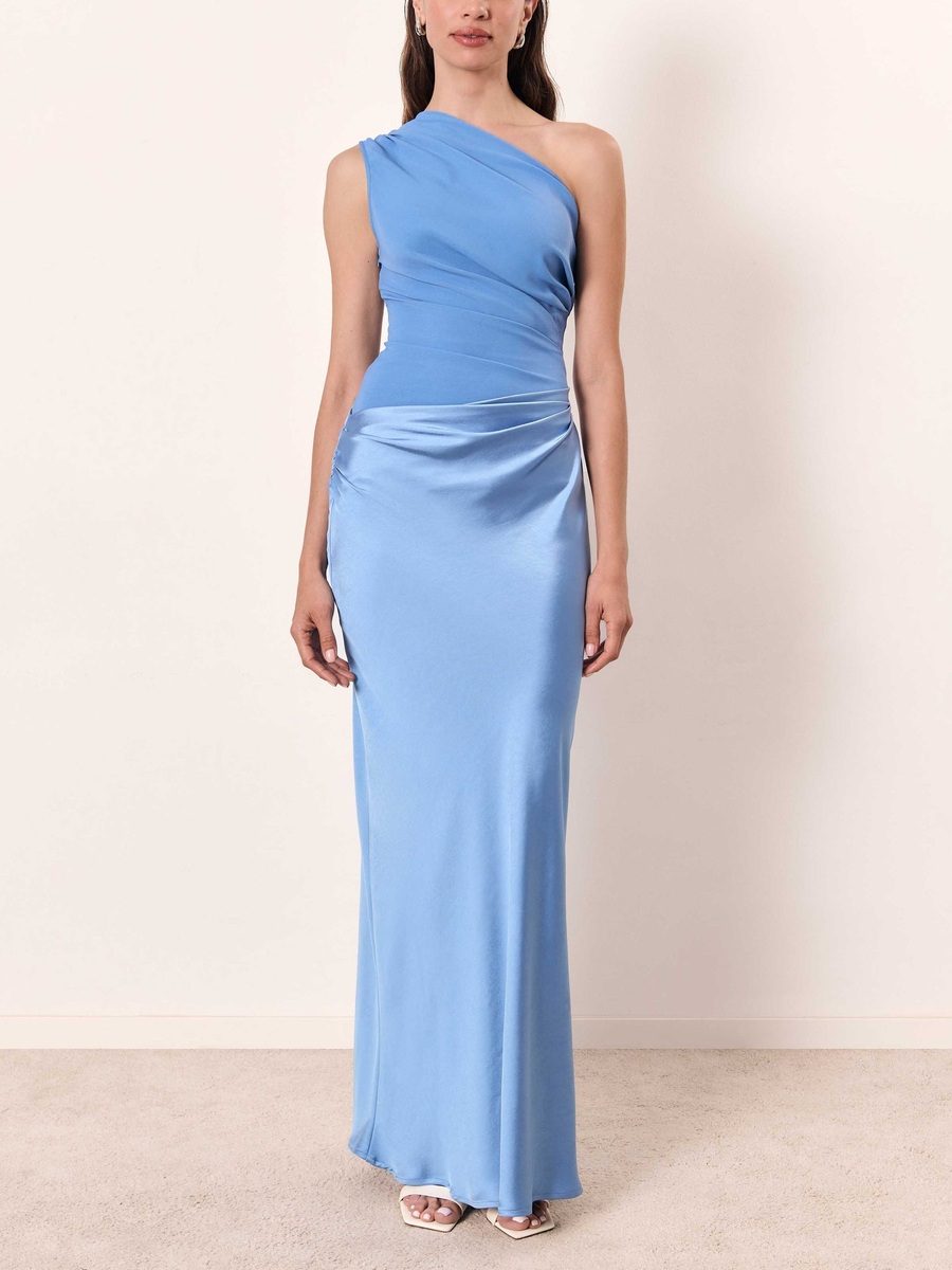 Elegant One Shoulder Neck Pleated Maxi Dress for Women - Long Plus Size Options 8