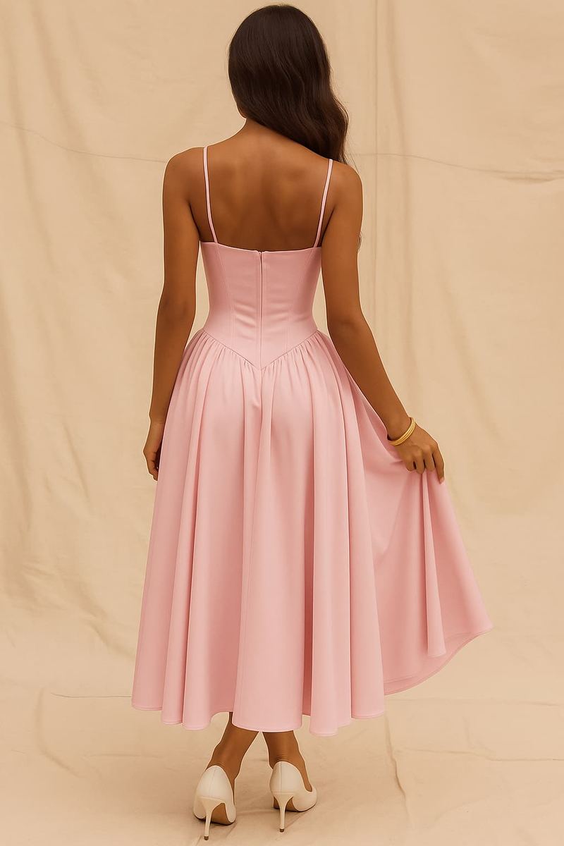 pink cocktail dress for women Elegant Pink A-Line Midi Dress for Women