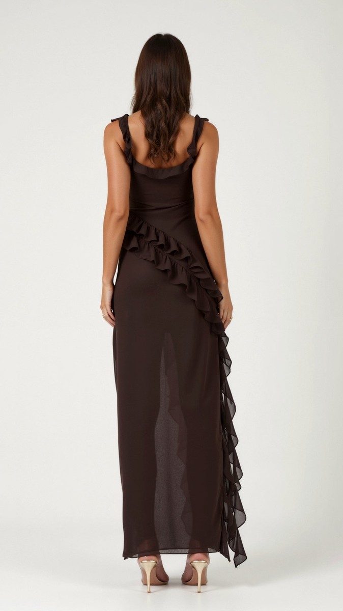 Elegant Ruffled Maxi Dress for Women - Body-Hugging Design with High Slit 1
