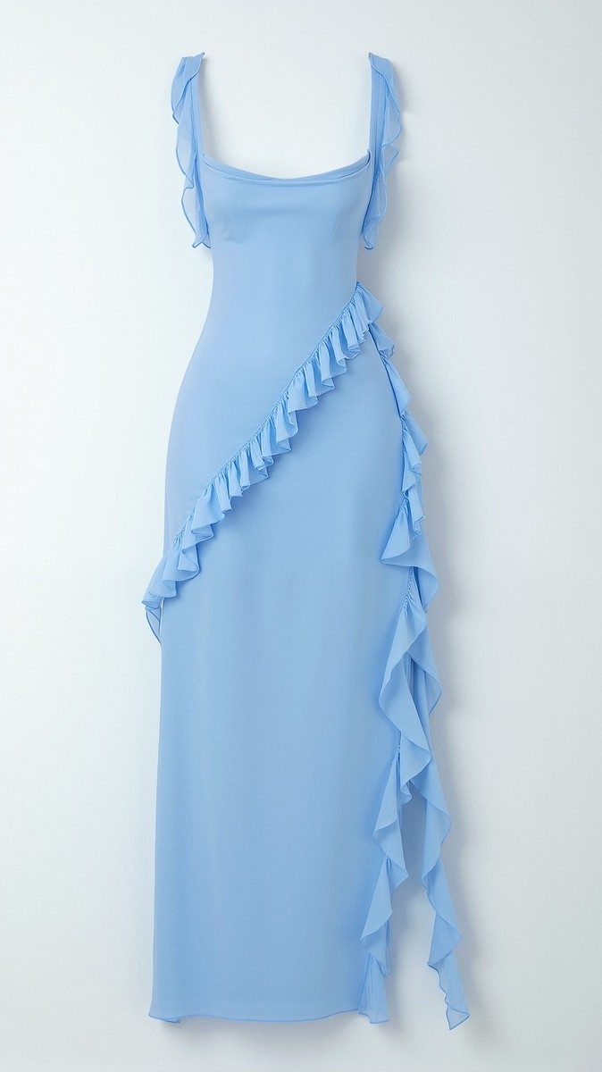 Elegant Ruffled Maxi Dress for Women - Body-Hugging Design with High Slit 5