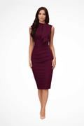 Elegant Sleeveless Midi Dress for Women - Draped Front Detail, Perfect Wedding Guest Dress 0