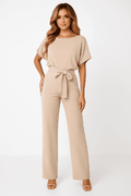 Elegant Tie Belt Jumpsuit Set for Women - Adjustable Belt, Flowing Fabric 0