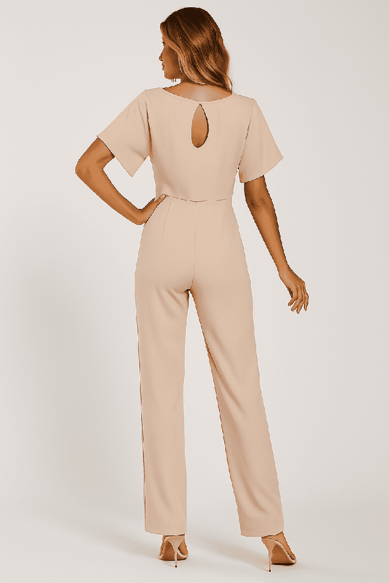 Elegant Tie Belt Jumpsuit Set for Women - Adjustable Belt, Flowing Fabric 2
