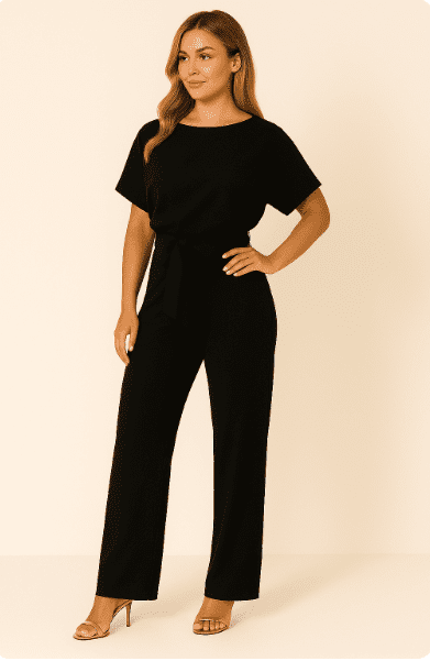 Elegant Tie Belt Jumpsuit Set for Women - Adjustable Belt, Flowing Fabric 4