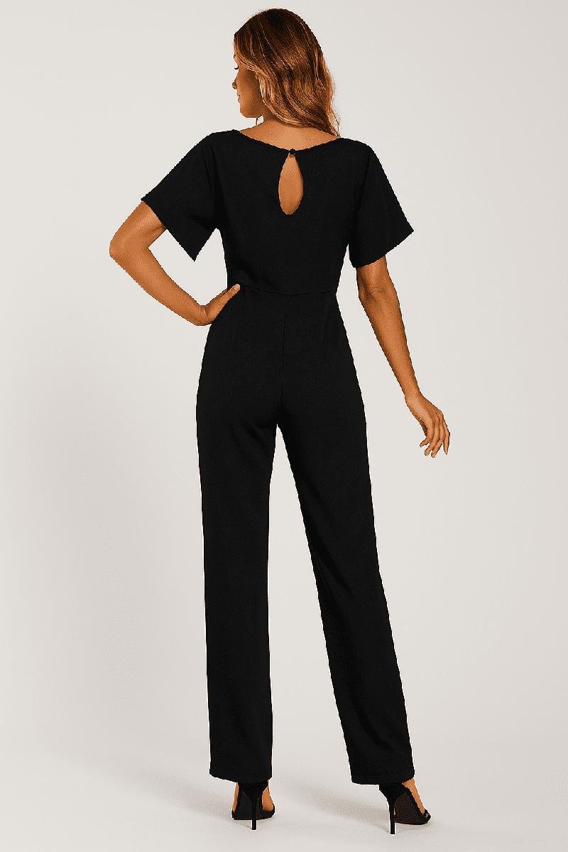 Elegant Tie Belt Jumpsuit Set for Women - Adjustable Belt, Flowing Fabric 5