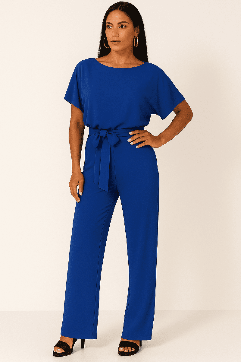 Elegant Tie Belt Jumpsuit Set for Women - Adjustable Belt, Flowing Fabric 6