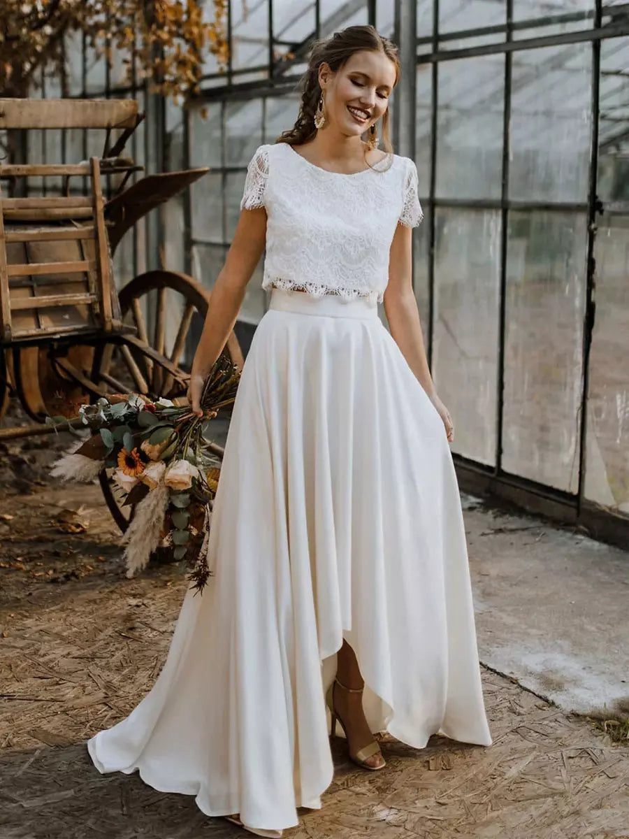 Elegant Two-Piece Bridal Gown - Lace Top & Flowing Maxi Skirt for Weddings 0