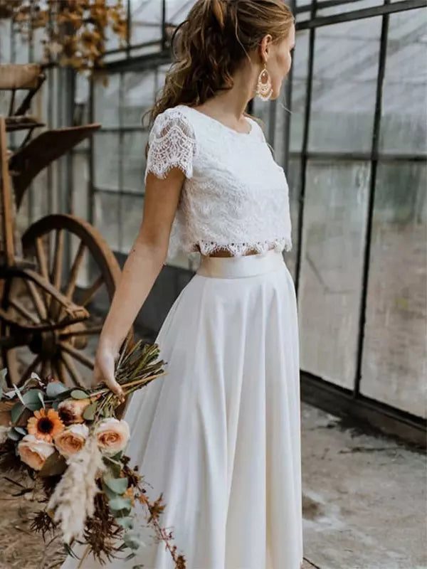 Elegant Two-Piece Bridal Gown - Lace Top & Flowing Maxi Skirt for Weddings 2