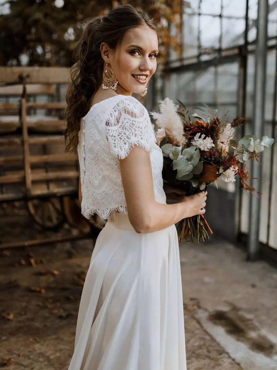 Elegant Two-Piece Bridal Gown - Lace Top & Flowing Maxi Skirt for Weddings 4