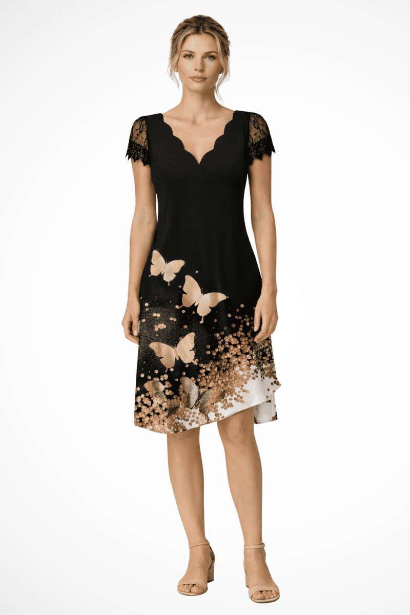 Elegant V-Neck Lace Sleeve Midi Dress for Women - Lightweight Summer Dress 5
