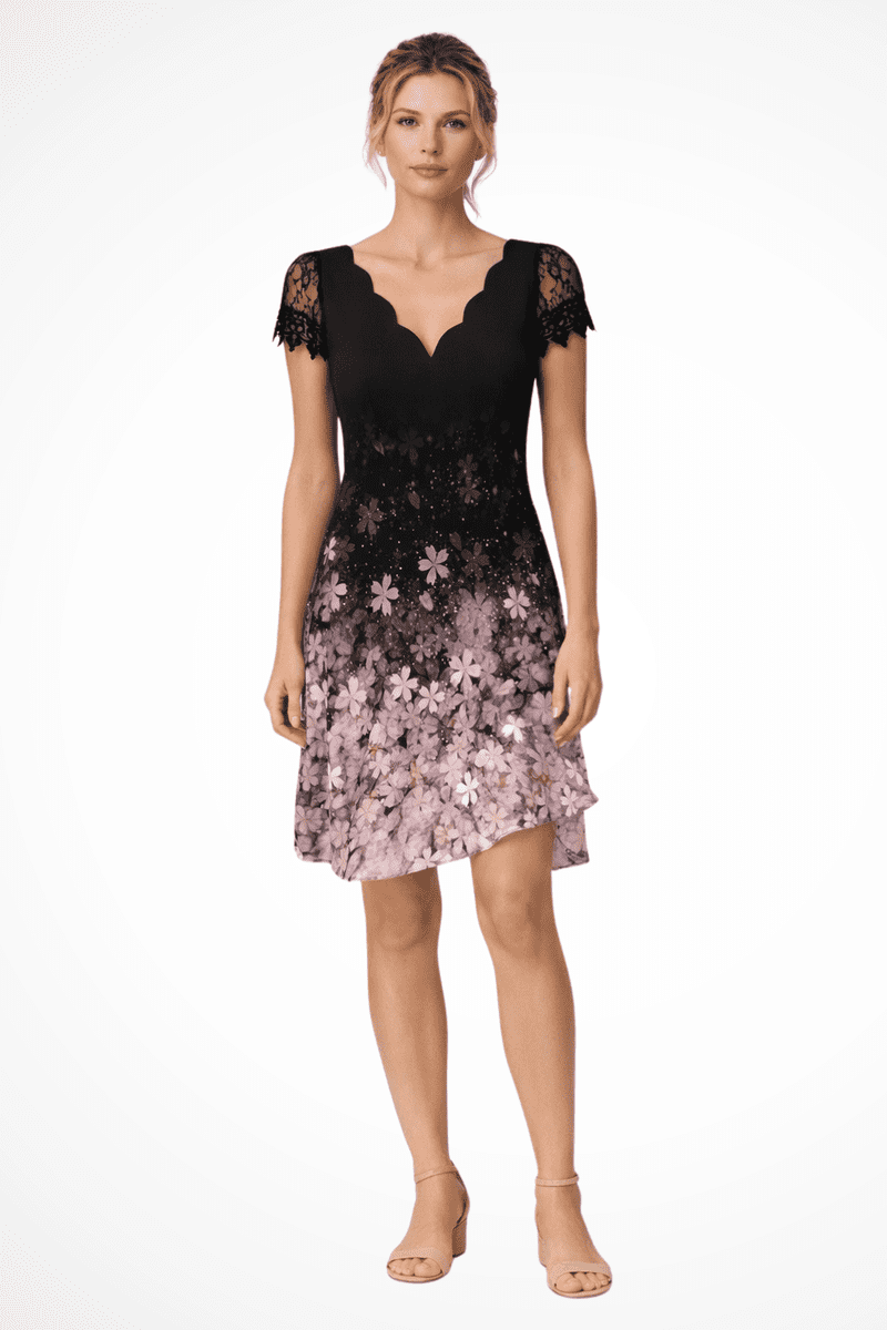 Elegant V-Neck Lace Sleeve Midi Dress for Women - Lightweight Summer Dress 7
