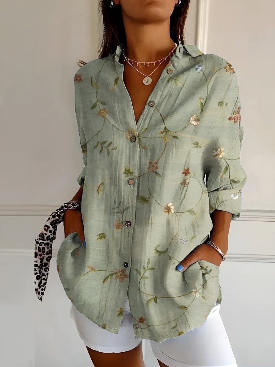 Elegant White Women's Long Sleeve Blouse in Breathable Cotton with Button Closure 1
