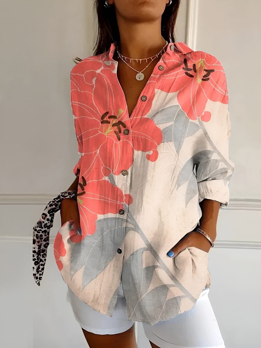 Elegant White Women's Long Sleeve Blouse in Breathable Cotton with Button Closure 2