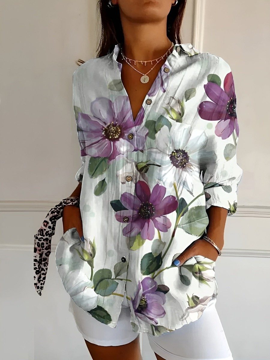 Elegant White Women's Long Sleeve Blouse in Breathable Cotton with Button Closure 8